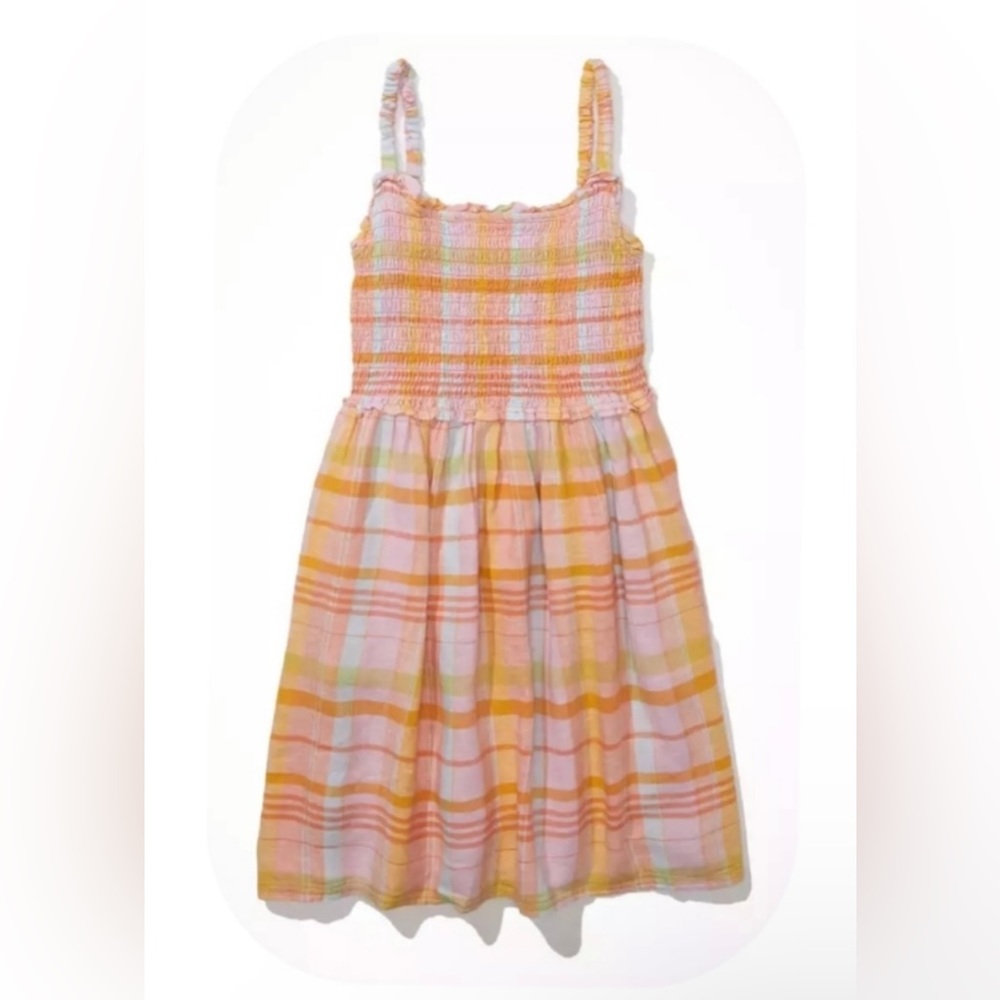 American Eagle Women's Linen Short Plaid Sundress